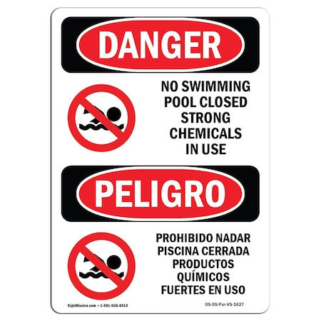 Signmission Safety Sign, OSHA Danger, 18" Height, Aluminum, No Swimming Pool Closed Chemicals Spanish OS-DS-A-1218-VS-1627